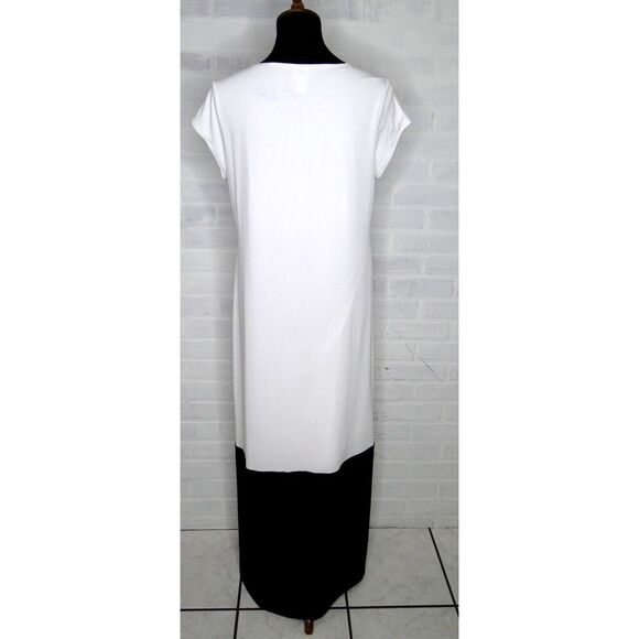Chico's White Black Slinky Stretch Cap Sleeve Color Block Maxi Dress Size 1 Med8 - Picture 3 of 5